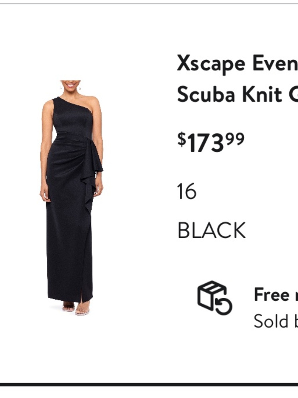Xscape Evenings One-Shoulder Ruffle Scuba Knit Gown in Black